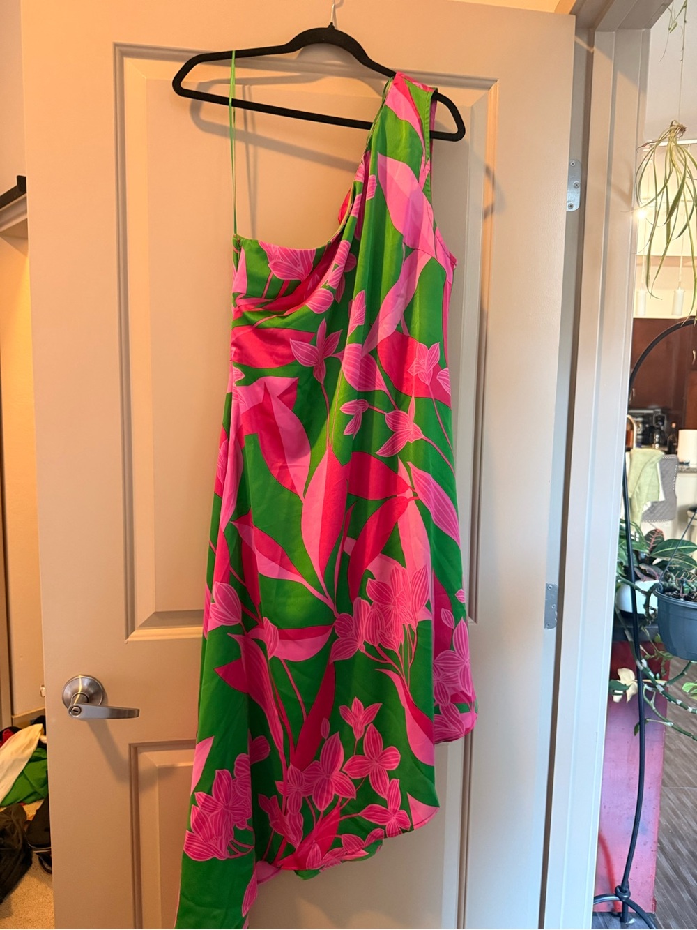 Sugarlips One-Shoulder Floral Maxi Dress in Pink and Green